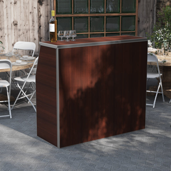 Walnut Woodgrain |#| 4' Walnut Laminate Foldable Portable Event Bar - Catering/Bartender Bar