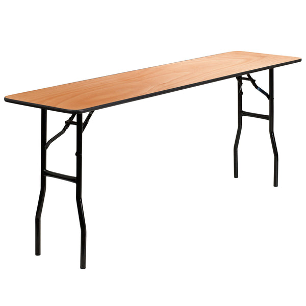 6-Foot Rectangular Wood Folding Training / Seminar Table with Clear Coated Top