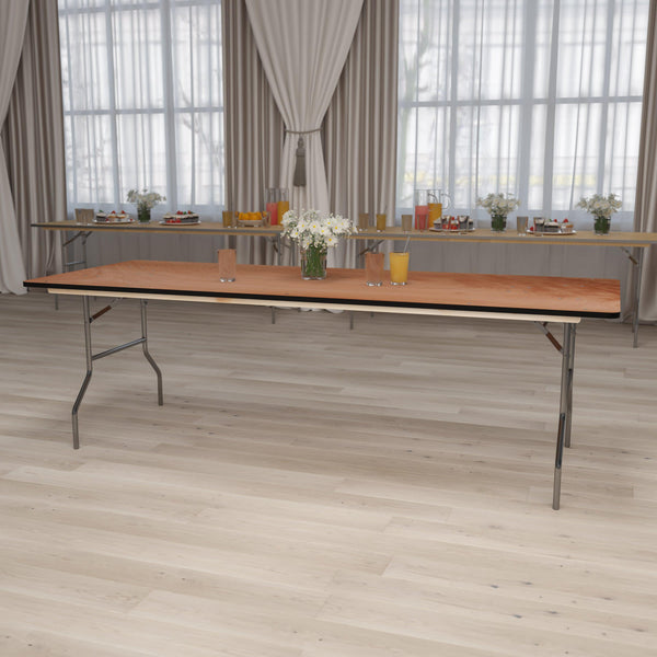 8-Foot Rectangular Wood Folding Banquet Table with Clear Coated Finished Top