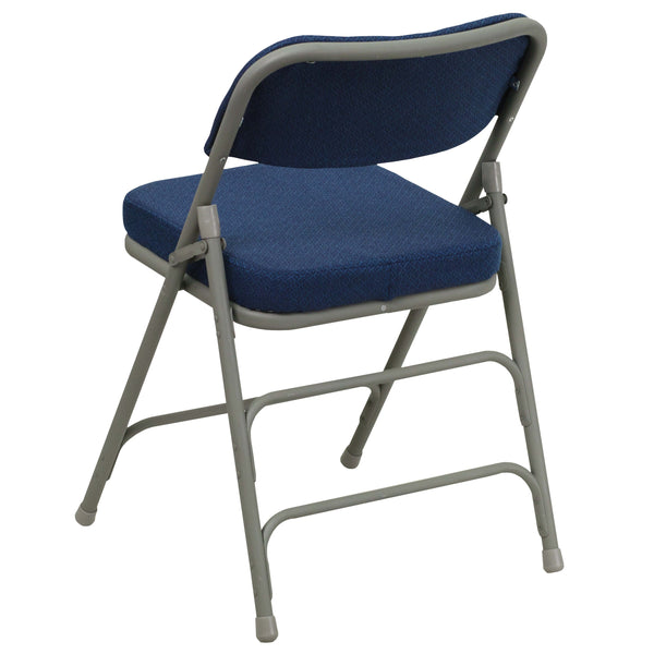 Navy Fabric/Gray Frame |#| 18.5inchW Premium Curved Triple Braced Navy Blue Fabric Metal Folding Chair