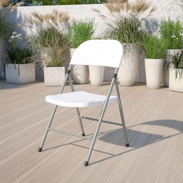 330 lb. Capacity White Plastic Folding Chair with Gray Frame - Event Chair