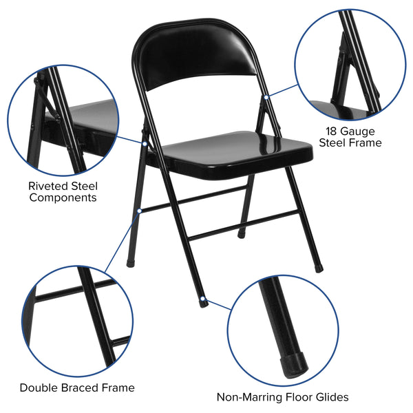 Black |#| Double Braced Black Metal Folding Chair - Event Chair - Portable Chair