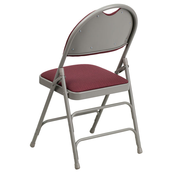 Burgundy Fabric/Gray Frame |#| Ultra-Premium Triple Braced Burgundy Fabric Folding Chair with Easy-Carry Handle