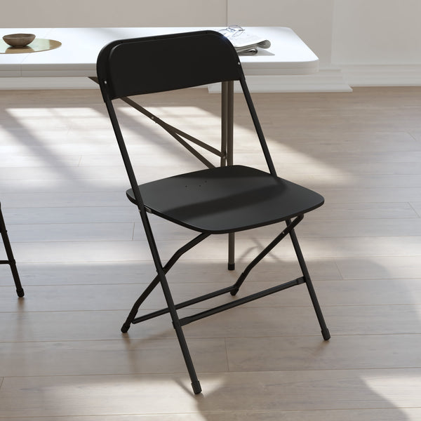 Black |#| Spacious & Contoured Commercial Wide & Tall Black Plastic Folding Chair