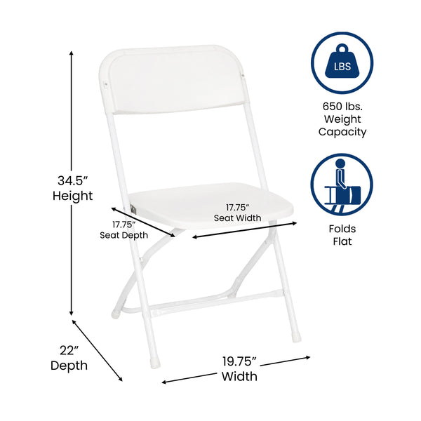 White |#| Spacious & Contoured Commercial Wide & Tall White Plastic Folding Chair