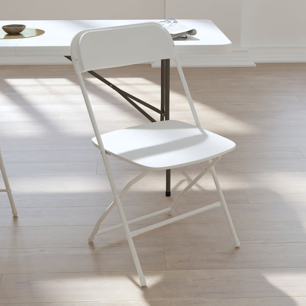 White |#| Spacious & Contoured Commercial Wide & Tall White Plastic Folding Chair