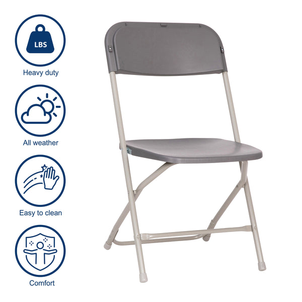 Gray |#| Spacious & Contoured Commercial Wide & Tall Gray Plastic Folding Chair