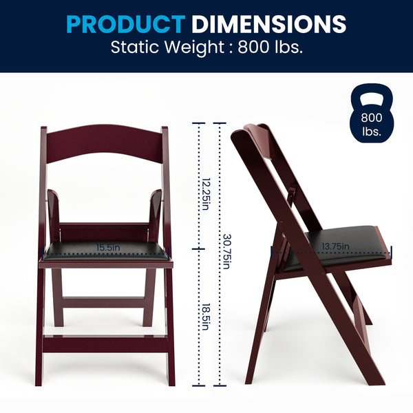 Red Mahogany |#| Folding Chair - Red Mahogany Resin - 800LB Weight Capacity - Vinyl Seat
