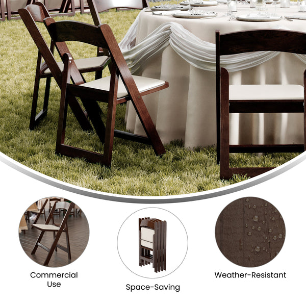 Dark Brown |#| Indoor/Outdoor Lightweight Wood Look Resin Folding Event Chair in Dark Brown