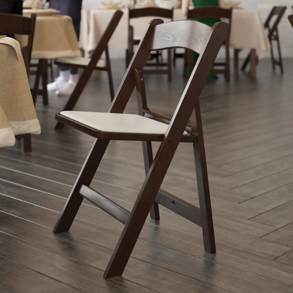 Dark Brown |#| Indoor/Outdoor Lightweight Wood Look Resin Folding Event Chair in Dark Brown