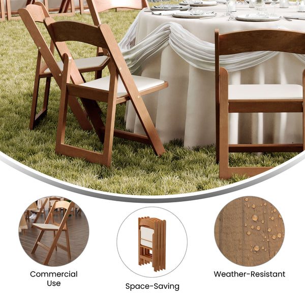 Chestnut |#| Indoor/Outdoor Lightweight Wood Look Resin Folding Event Chair in Chestnut