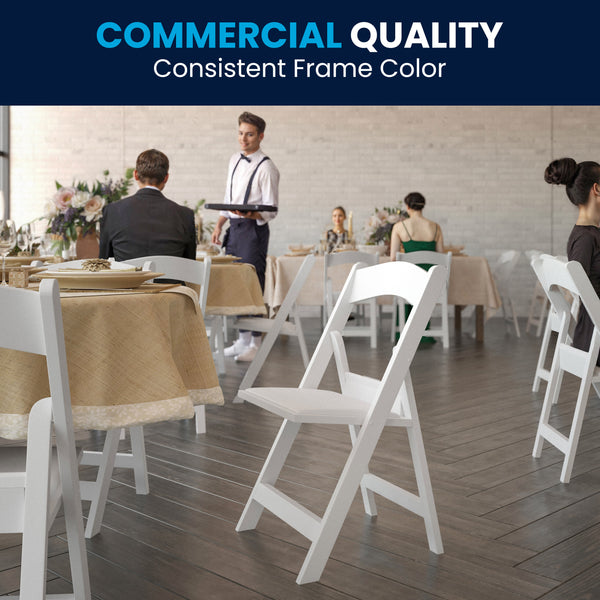 White |#| Folding Chair - White Resin - 800LB Weight Capacity - Vinyl Seat