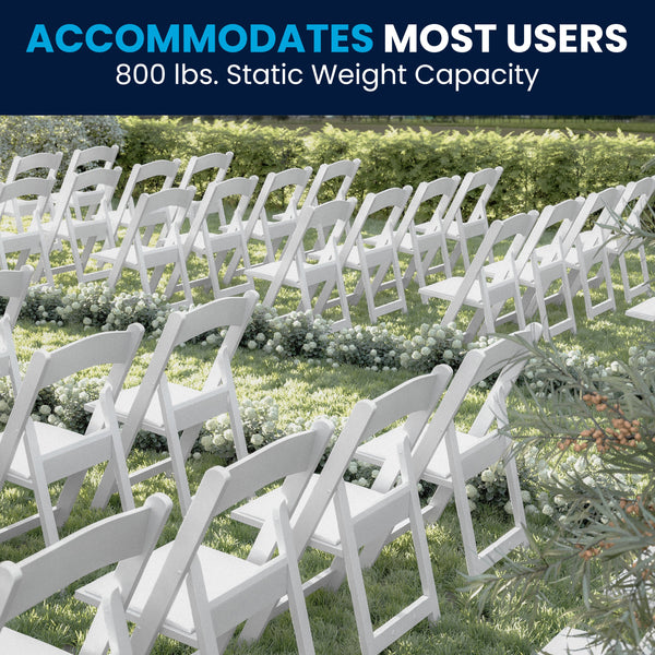 White |#| Folding Chair - White Resin - 800LB Weight Capacity - Vinyl Seat