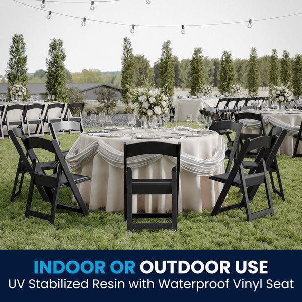 Black |#| Folding Chair - Black Resin - 800LB Weight Capacity - Vinyl Seat