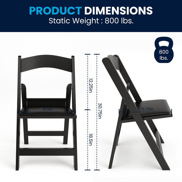 Black |#| Folding Chair - Black Resin - 800LB Weight Capacity - Vinyl Seat