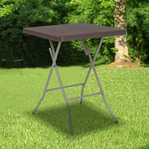 1.95-Foot Square Brown Rattan Plastic Folding Table - Outdoor Event Table