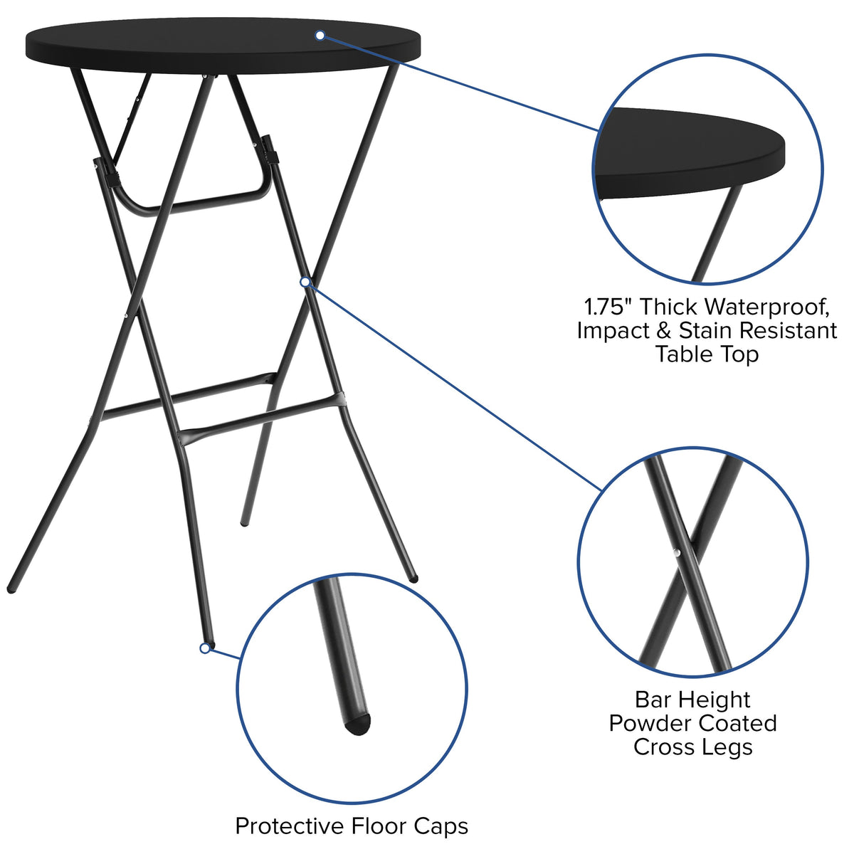 Black |#| 2.6-Foot Round Plastic Bar Height Folding Event Table in Black