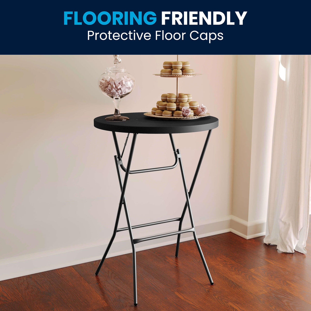 Black |#| 2.6-Foot Round Plastic Bar Height Folding Event Table in Black