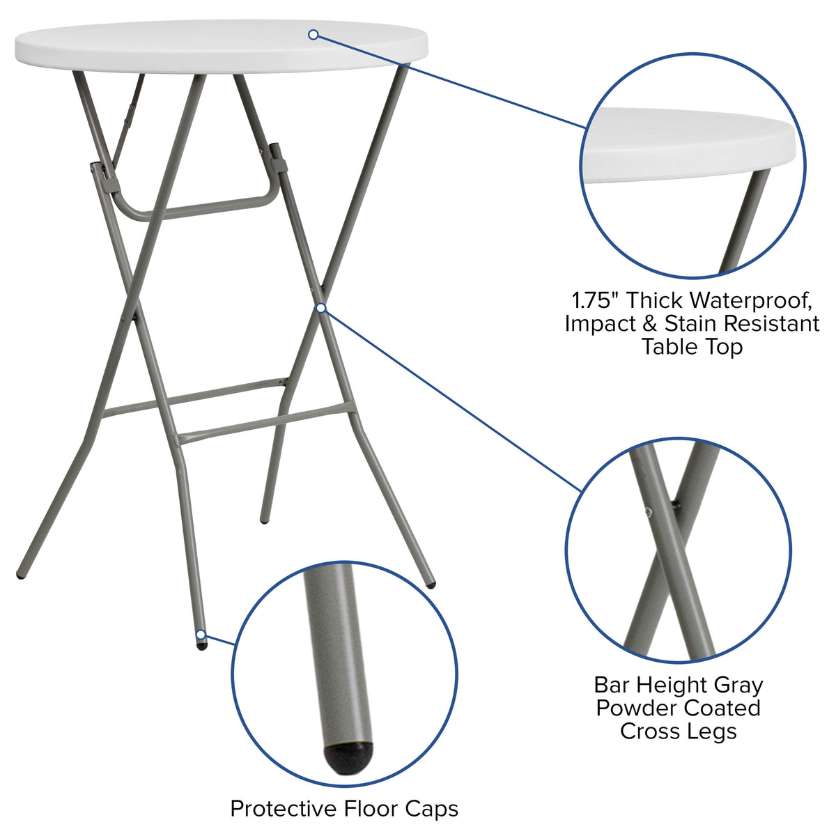 Granite White |#| 2.6-Foot Round Granite White Plastic Bar Height Folding Event Table