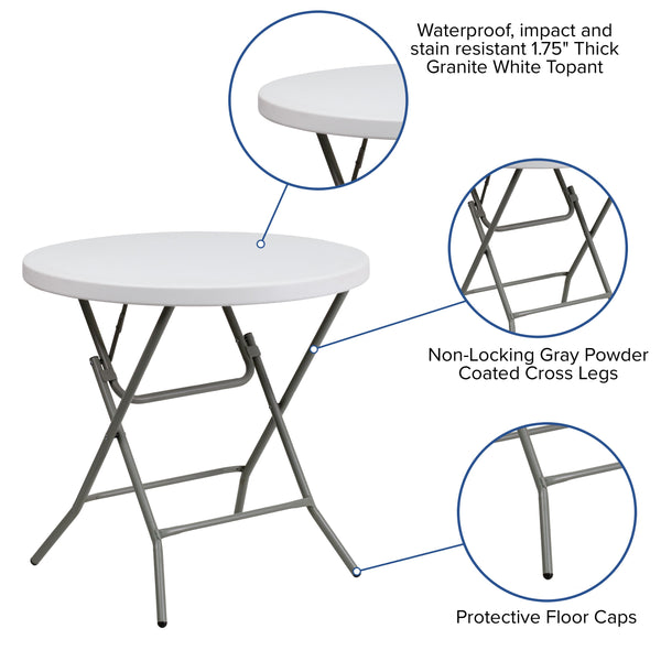 2.63-Foot Round Granite White Plastic Folding Table - Event Table