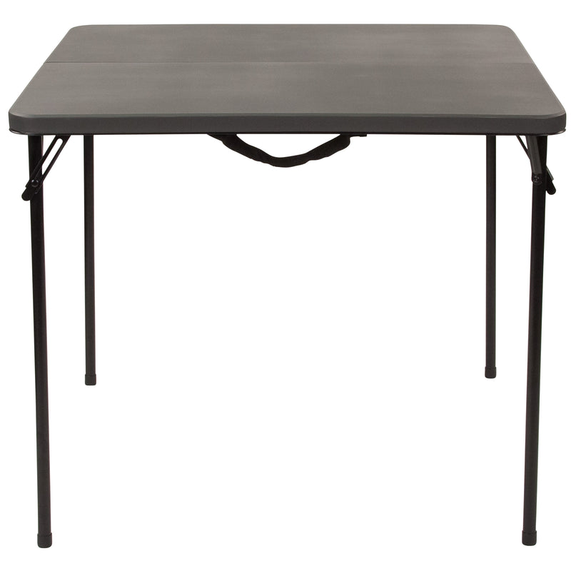 Dark Gray |#| 2.83-Foot Square Bi-Fold Dark Gray Plastic Folding Table with Carrying Handle