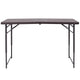 Brown |#| 4-Foot Height Adjustable Bi-Fold Brown Plastic Folding Table with Handle