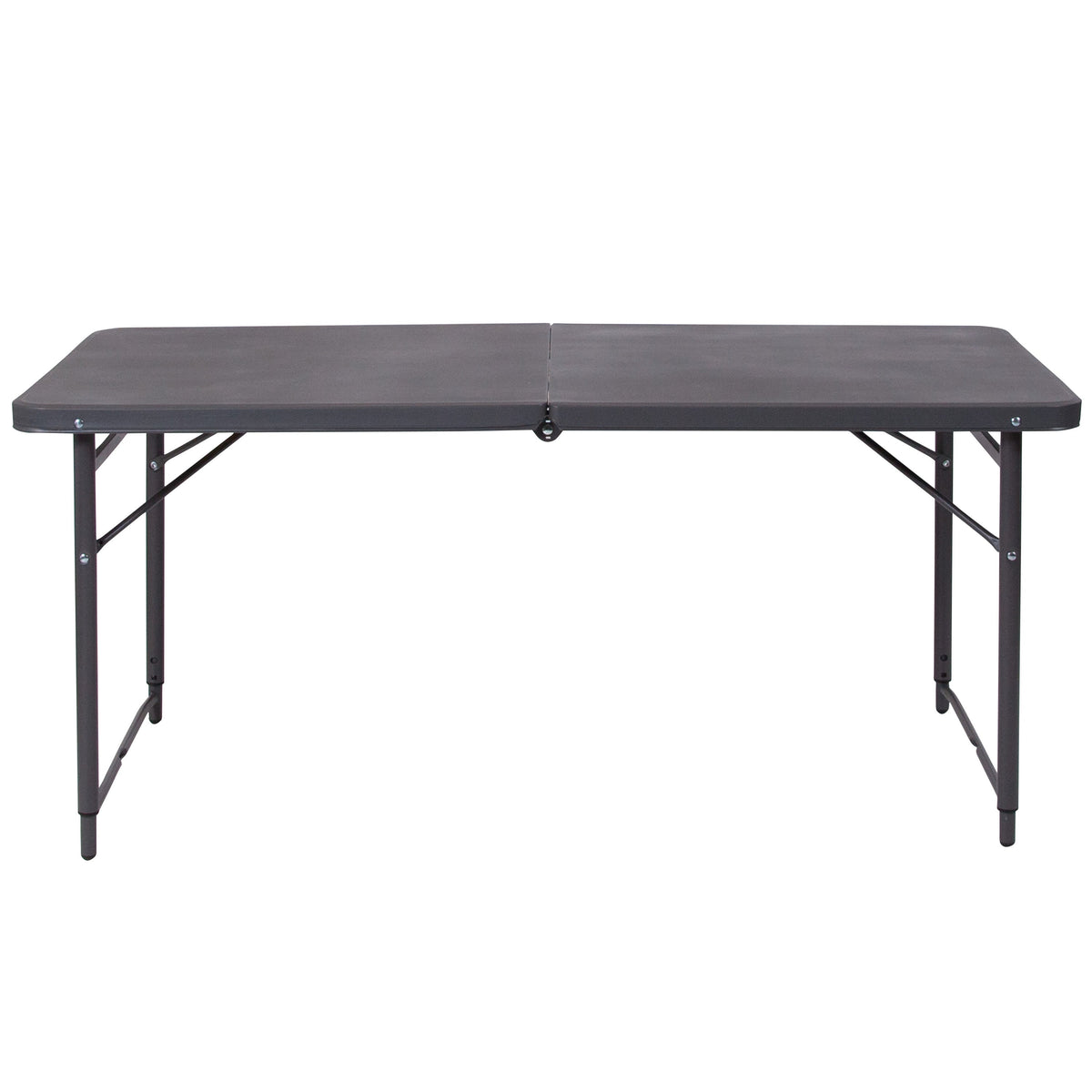 Dark Gray |#| 4-Foot Height Adjustable Bi-Fold Dark Gray Plastic Folding Table with Handle