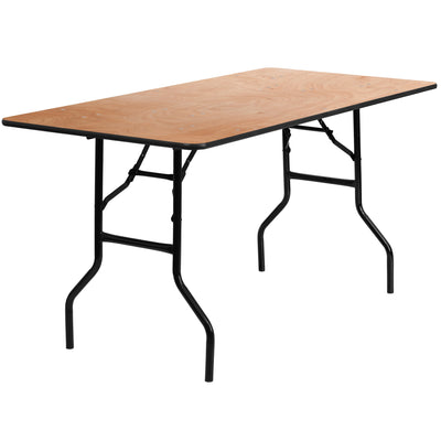 5-Foot Rectangular Wood Folding Banquet Table with Clear Coated Finished Top - View 1