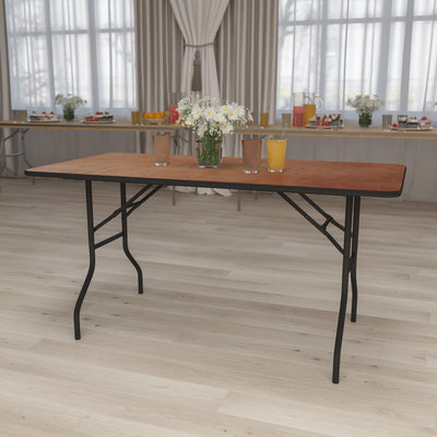 5-Foot Rectangular Wood Folding Banquet Table with Clear Coated Finished Top - View 2