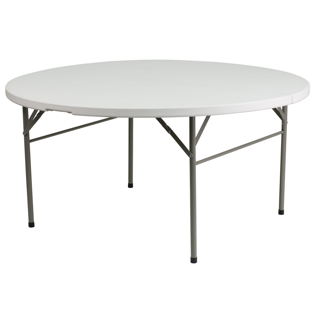 5-Foot Round Bi-Fold Granite White Plastic Folding Table with Carrying Handle