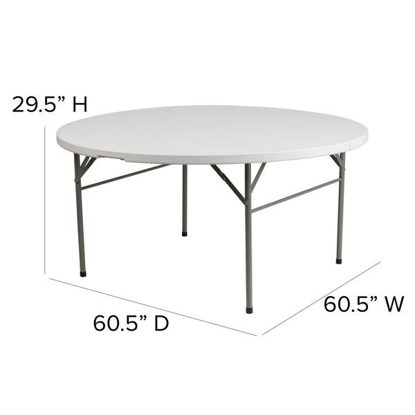 5-Foot Round Bi-Fold Granite White Plastic Folding Table with Carrying Handle