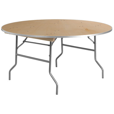 5-Foot Round HEAVY DUTY Birchwood Folding Banquet Table with METAL Edges - View 1