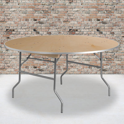 5-Foot Round HEAVY DUTY Birchwood Folding Banquet Table with METAL Edges - View 2