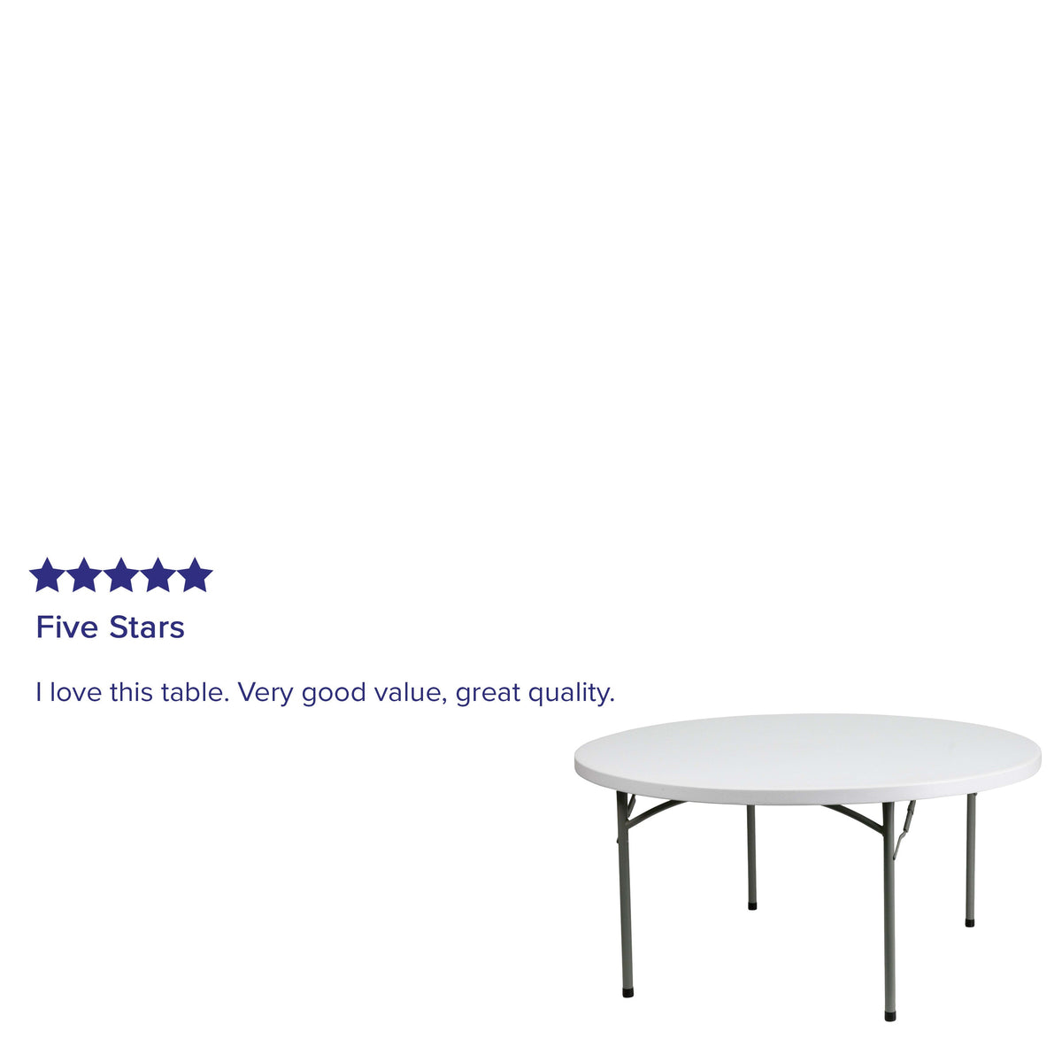 5-Foot Round Plastic Folding Event Table w/ 2inch Thick White Surface