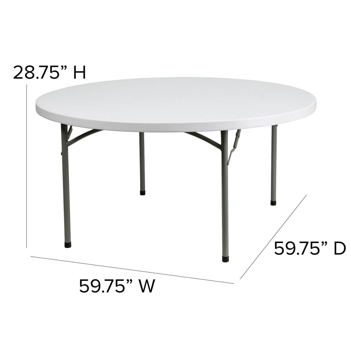 5-Foot Round Plastic Folding Event Table w/ 2inch Thick White Surface