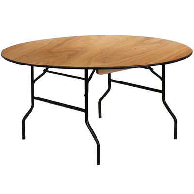 5-Foot Round Wood Folding Banquet Table with Clear Coated Finished Top - View 1