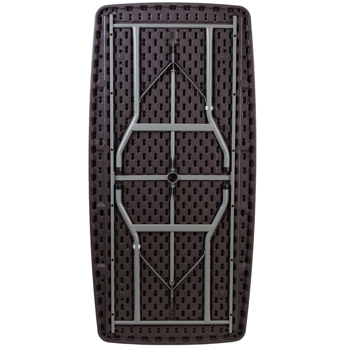 5.62-Foot Brown Rattan Indoor-Outdoor Plastic Folding Table-Umbrella Hole