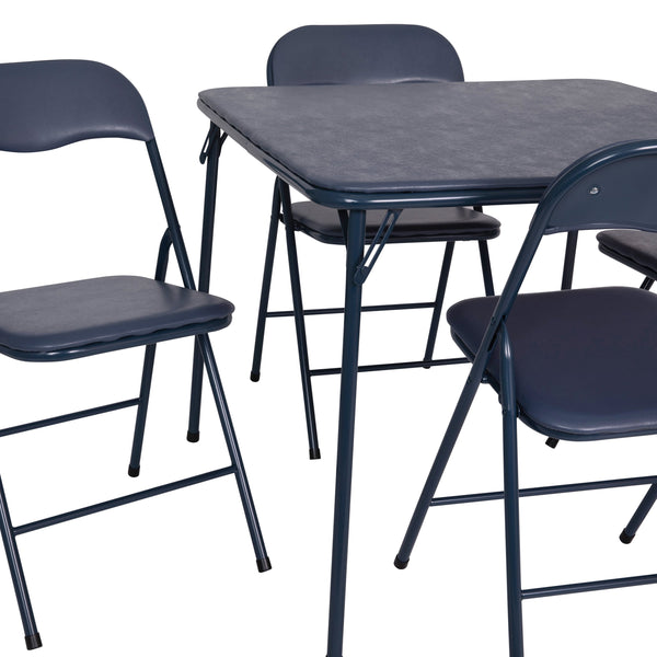 Navy |#| 5 Piece Navy Folding Card Table and Chair Set with Upholstered Table Top