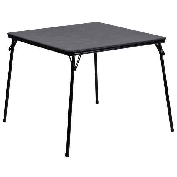 Black |#| 5 Piece Black Folding Card Table and Chair Set with Upholstered Table Top