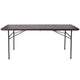 Brown |#| 6-Foot Bi-Fold Brown Wood Grain Plastic Folding Table with Carrying Handle