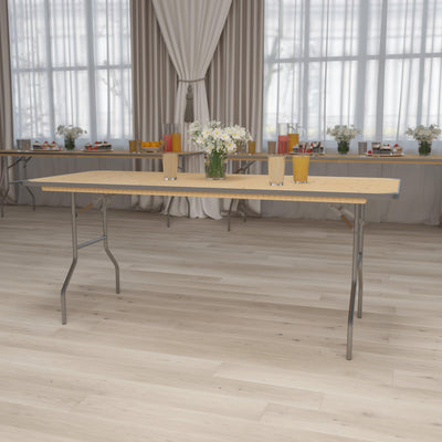 6-Foot Rectangular HEAVY DUTY Birchwood Folding Banquet Table with METAL Edges and Protective Corner Guards - View 2