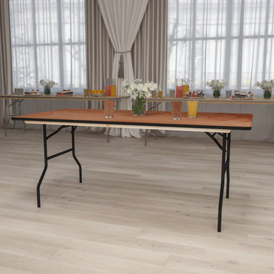 6-Foot Rectangular Wood Folding Banquet Table with Clear Coated Finished Top - View 2