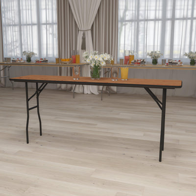 6-Foot Rectangular Wood Folding Training / Seminar Table with Smooth Clear Coated Finished Top - View 2