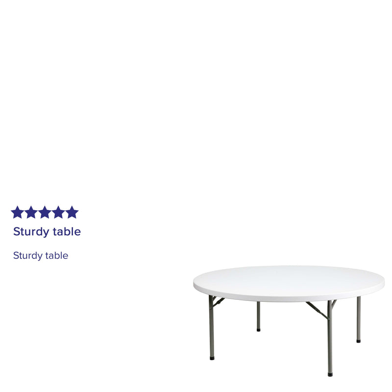 6-Foot Round White Plastic Banquet Folding Table - Event Table