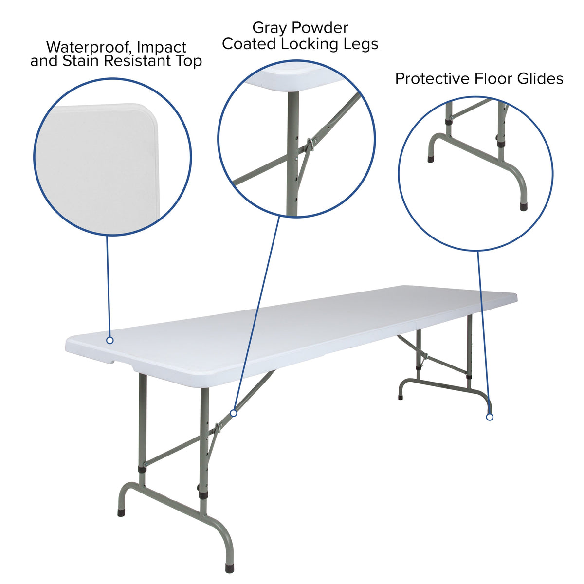 8-Foot Height Adjustable Granite White Plastic Folding Event Table