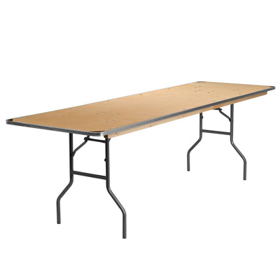 8-Foot Rectangular HEAVY DUTY Birchwood Folding Banquet Table with METAL Edges and Protective Corner Guards - View 1