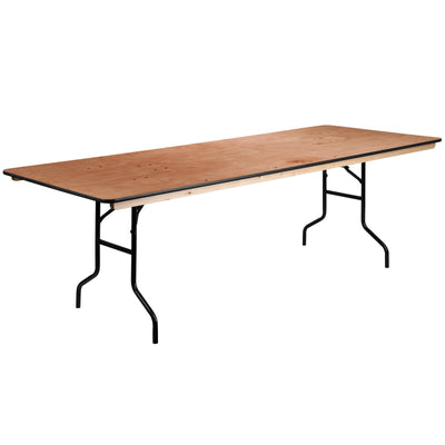 8-Foot Rectangular Wood Folding Banquet Table with Clear Coated Finished Top - View 1