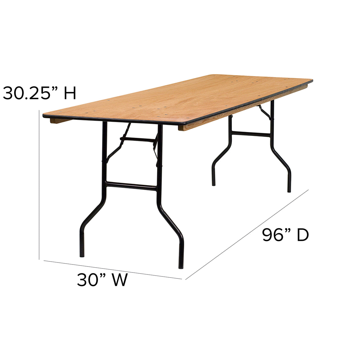 8-Foot Rectangular Wood Folding Banquet Table with Clear Coated Finished Top