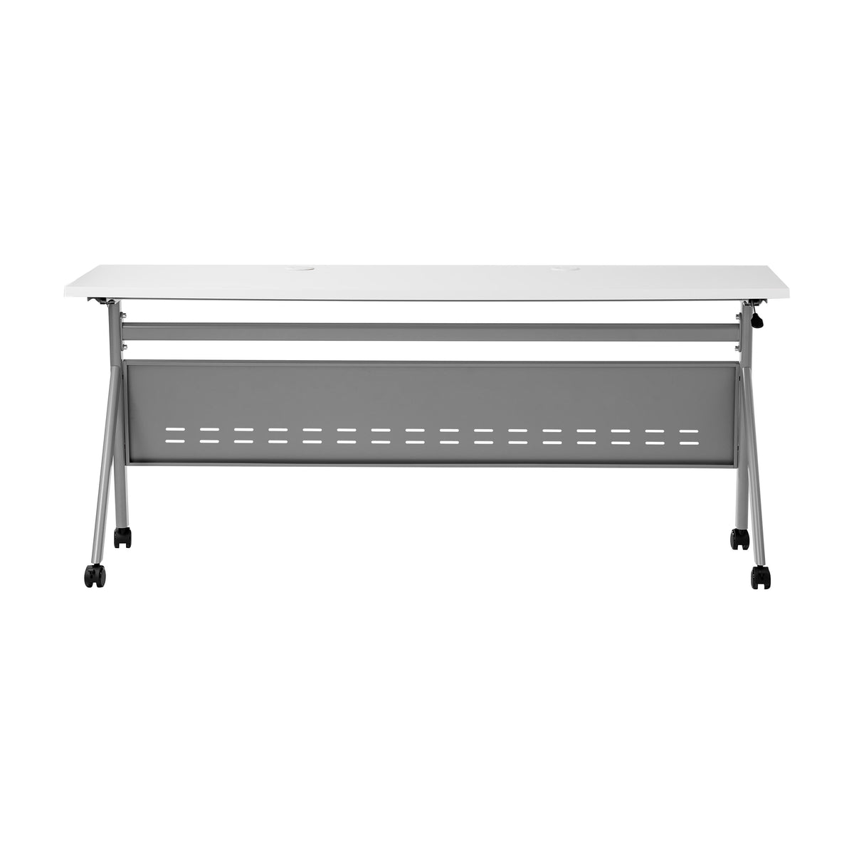White Top/Gray Frame |#| Commercial Nesting Flip Training Table with Steel Frame and Y-Legs in White/Gray