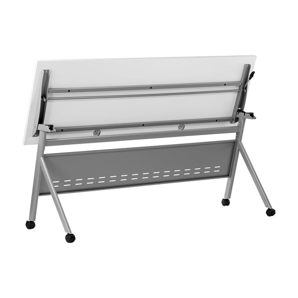 White Top/Gray Frame |#| Commercial Nesting Flip Training Table with Steel Frame and Y-Legs in White/Gray